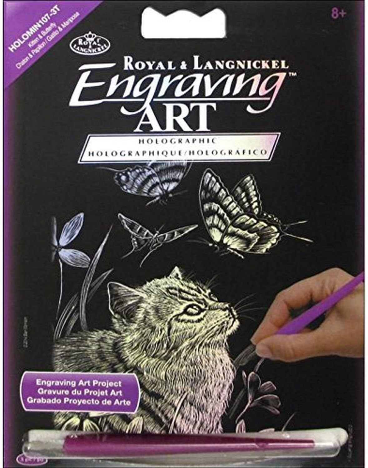 HOLOMIN-107 Holographic Foil Engraving Kitten & Butterfly Art Mini Kit, 5" by 7", Blue