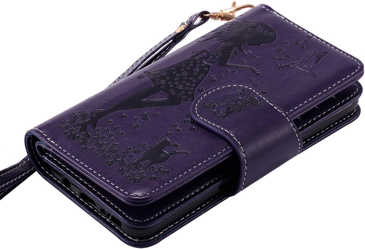 FLYEE Case Compatible with Galaxy S8(5.8inch,Released in 2017),Wallet Case for Women and Girls with Card Holder and Mirror,9 Cards Slots Premium Leather Flip Magnetic Dream Protective case-Purple