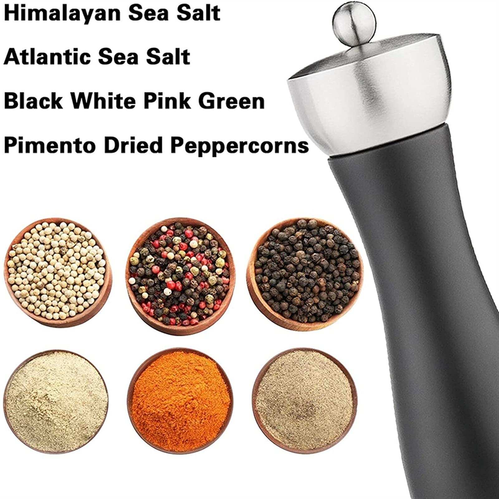 Macina Pepe Grinder con pepe in legno massello - Scanalature a forma di elica di precisione Ruota regolabile fresco macinazione pepe, erbe e spezie Macina Sale Macinapepe ( Color : 6 inch )