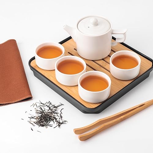 Miniatura 2 de Juego de tazas de té Kung Fu de viaje blanco con bandeja, tetera de porcelana china portátil, bolsa de regalo, todo en uno para negocios, hotel,