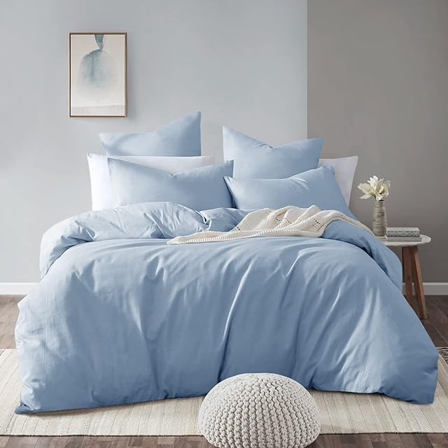 Aisbo Double Duvet Covers Set Spa Blue - 3Pcs Bedding Set Double Bed Soft Brushed Microfiber Quilt Cover with 2 Pillowcases
