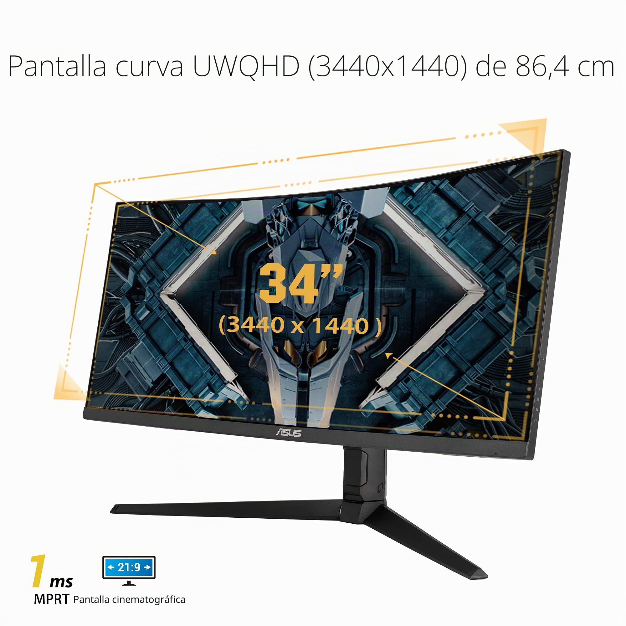 ASUS TUF Gaming VG34VQL1B Monitor HDR Curvo de 34", WQHD (3440 x 1440), 165 Hz, 1 ms, desenfoque Extremo de Movimiento bajo, FreeSync Premium, Cuidado de los Ojos, DisplayPort HDMI USB, Altura