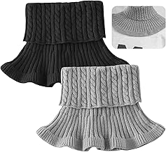 2 Pieces Faux Collar Shawl, Knitted High Neck Warm Fake, Removable, Black and Grey, for Dating, Daily Outfits