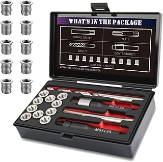 M8x1.25 Thread Repair Kit with 11.7mm Insert HSS Drill, Tap, Installation Driver,Stainless Steel Insert M8x1.25x11.7mmx10pcs