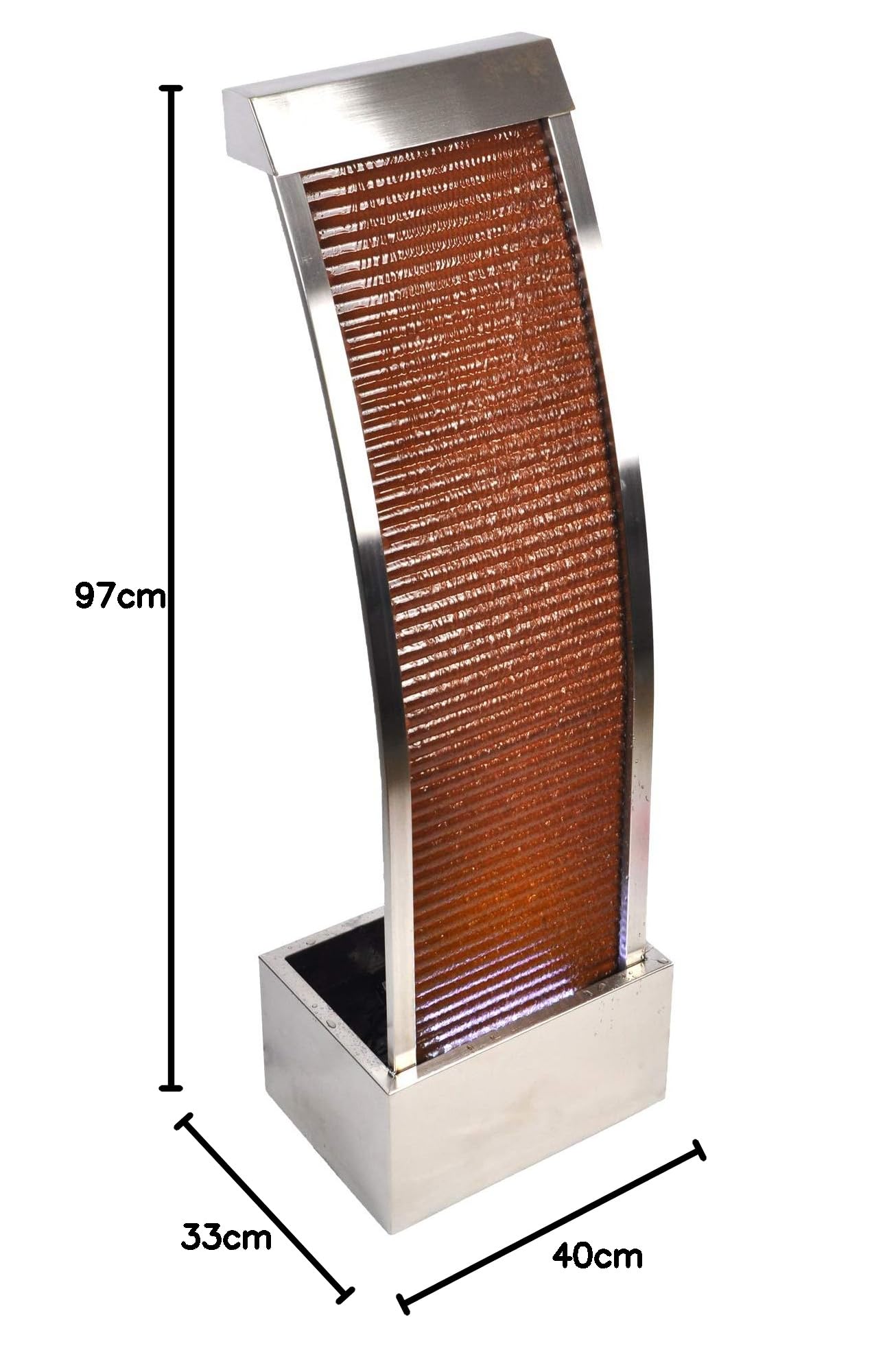 Köhko® Pared de agua aprox. 97 cm de acero inoxidable en forma de hoja con iluminación LED.