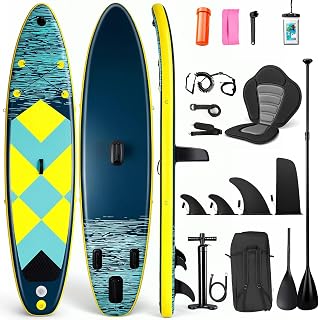 SUP Stand Up Paddle Board, aufblasbares Paddleboard für Erwachsene & Anfänger, rutschfeste Eva-Deck, inkl. komplettes Zubehör, Allround SUP für See Fluss Meer