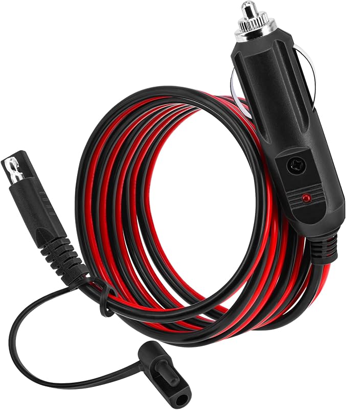 Cabo carregador SAE para acendedor de cigarros Yeebline 14AWG 12 V com fusível de 15 A e LED – 1,5 m