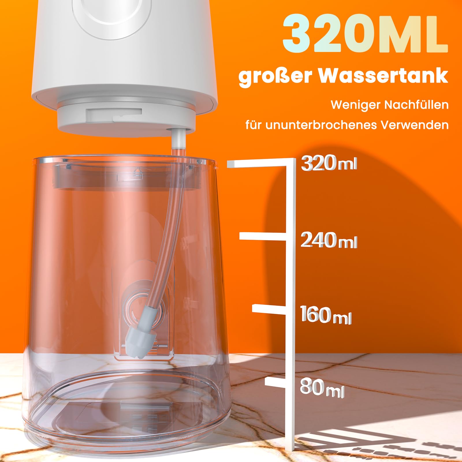 Jet Dentaire Hydropulseur Professionnel - 4 Modes de Nettoyage, Réservoir 320ML Grande Capacité, 8 Buses Interchangeables, USB Charge Rapide, IPX7 Étanche, Portable pour Maison & Voyage Blanc