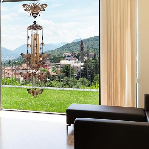 Miniatura 2 de Campanillas de viento de abejas de bronce para exterioresinteriorjardínhogarbalcóncéspedárbolpatiodecoración de jardín, atrapa viento retro,