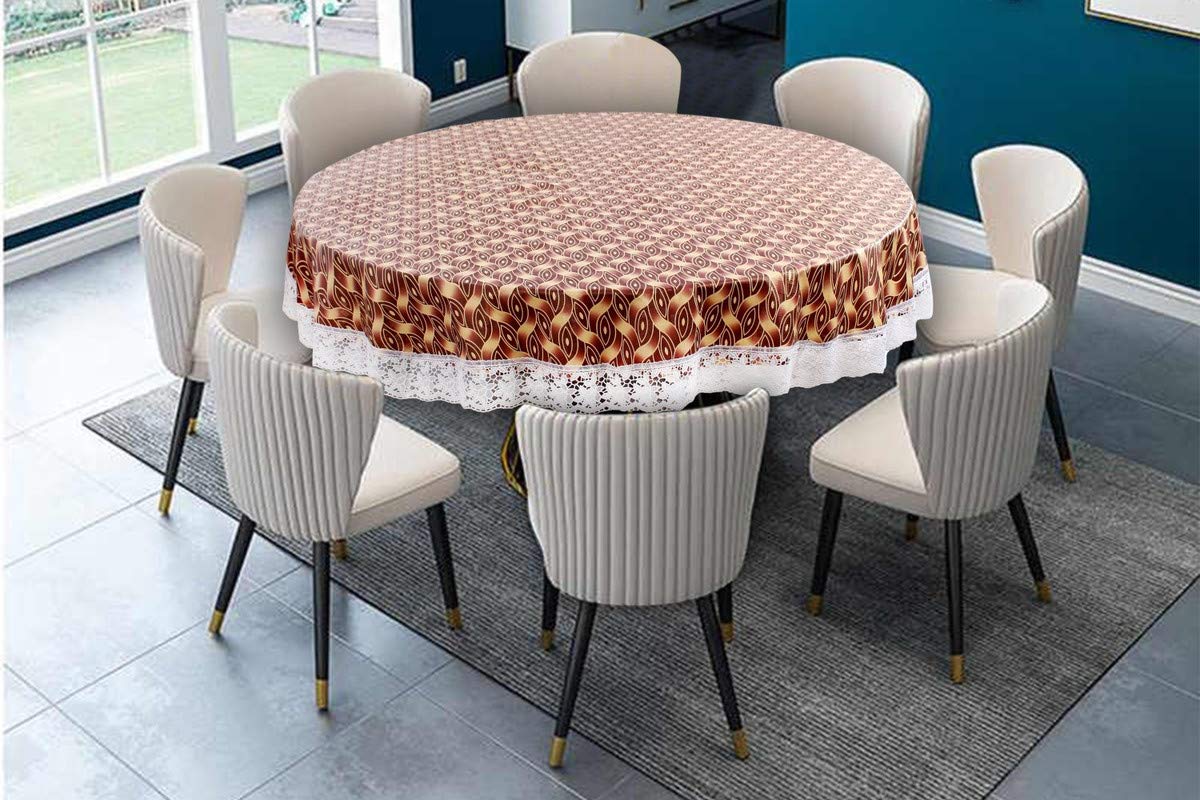 The Furnishing Tree Round Shaped WxL 90x90 Inch 12 Seater Table Cover Interlocked Ropes Pattern Brown, Waterproof PVC-picture-30