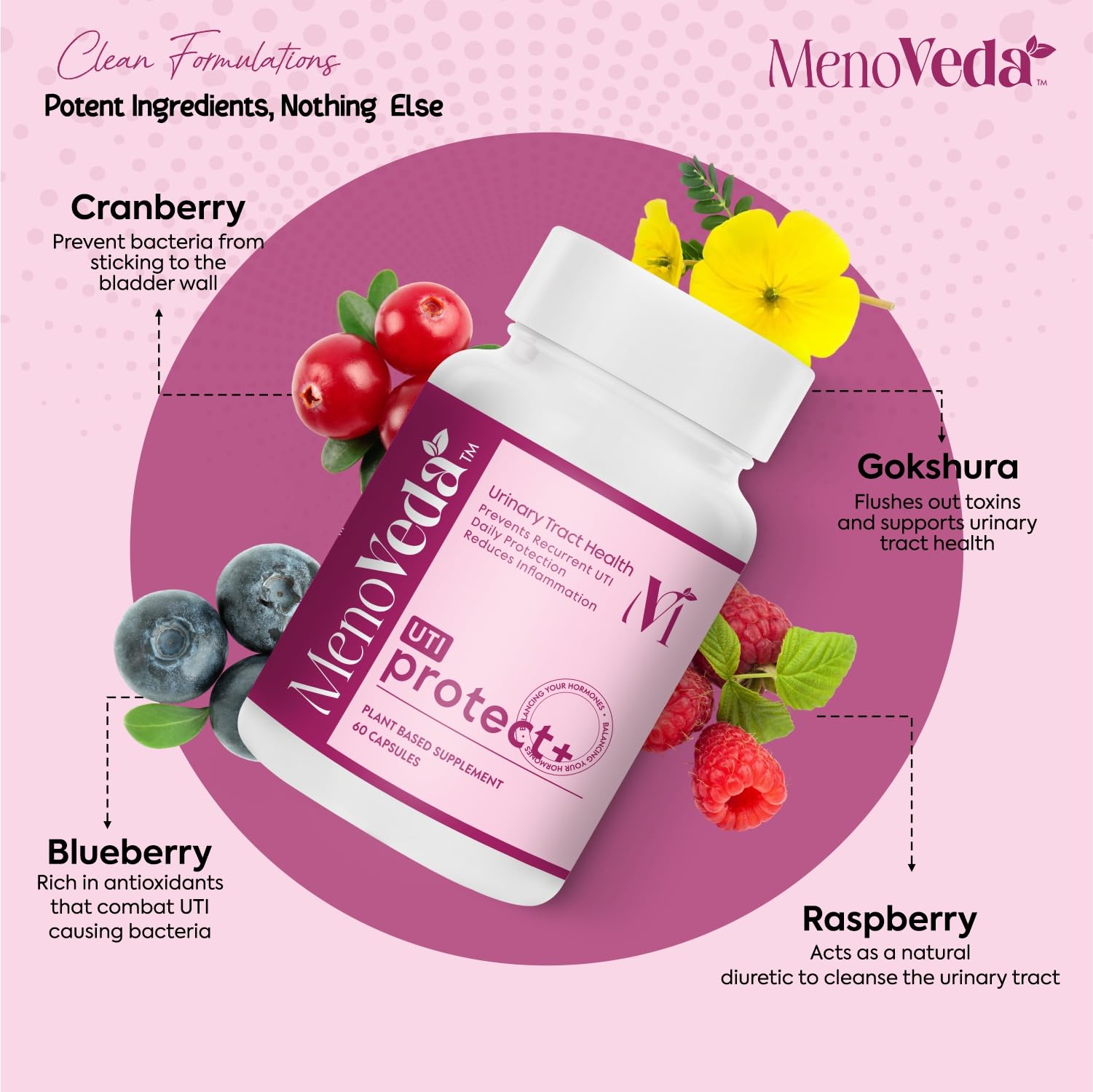 Menoveda UTI Urinary Tract Capsules with Cranberry for Women