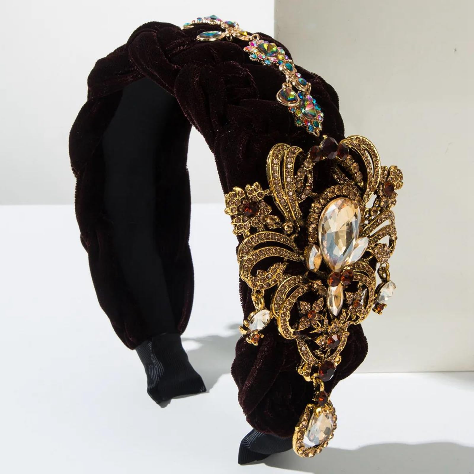 Fascia per capelli da donna retrò con strass, realizzata a mano, in stile retrò, bianca, verde e rossa.,Rosso,Taglia unica
