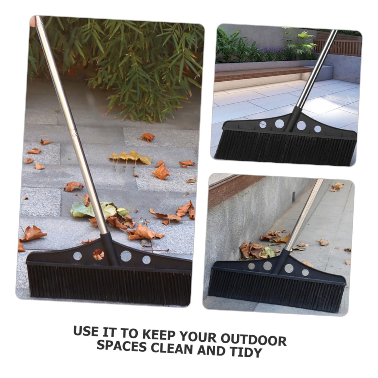 Scopa da Giardino con Struttura in Acciaio Inox Nera con Manico Ergonomico e Setole in Nylon Resistente Spazzatrice Esterna per Pulizia Efficiente di Cortili e Magazzini