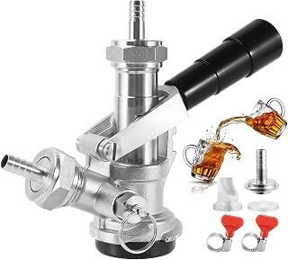 All Stainless Steel D Keg Coupler, Commercial Kegerator Sankey D System Keg Tap Dispenser for 1/4'' Beer Line 5/16'' Gas Tubing American Sankey D Keg Coupler Beer Keg Coupler with Hose Clamp