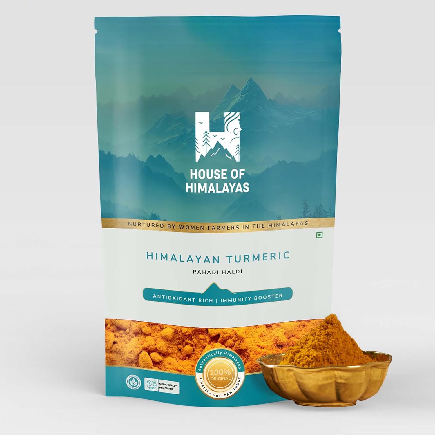 House of Himalayas Turmeric Powder, Natural and Unpolished, Rich in Antioxidants, Natural Immunity Booster, Chemical Free Haldi Sourced From Uttarakhand, No Added Flavours or Colours, 100 gm