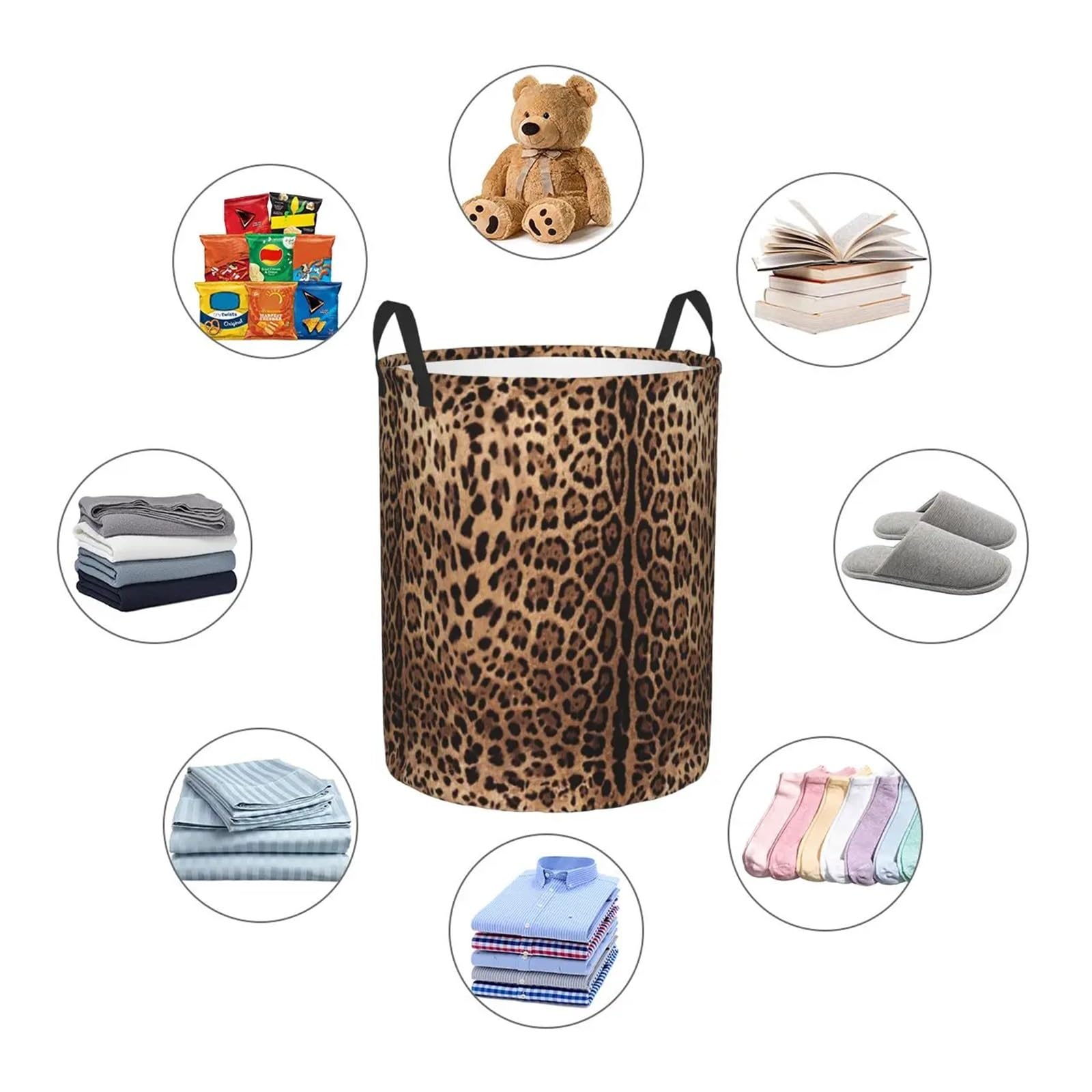 Cesto Portabiancheria Cesto Portabiancheria Con Stampa Leopardata Personalizzato, Grande E Pieghevole, Contenitore Portaoggetti In Pelle Di Animale, Cesto Portaoggetti For Neonati(1pc,50x40 cm)