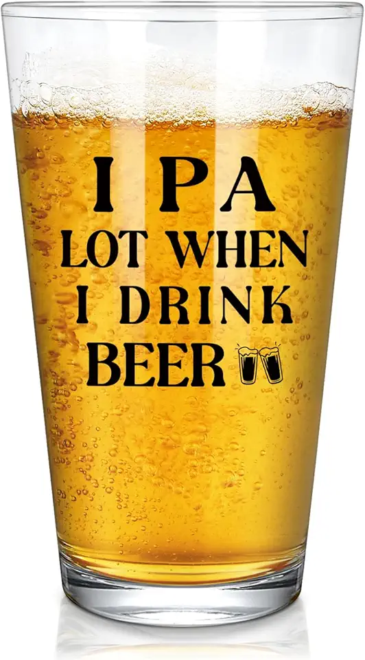 Futtumy Presentes de cerveja para homens, 425.2 g IPA Lot When I Drink Beer Glass, presentes para amantes de cerveja, homens, mulheres, pai, namorado, marido, amigos, tio, irmão, copo de cerveja