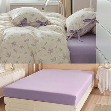VM VOUGEMARKET Lavender Flower Duvet Cover Set + 1 Matching Fittedd Sheet
