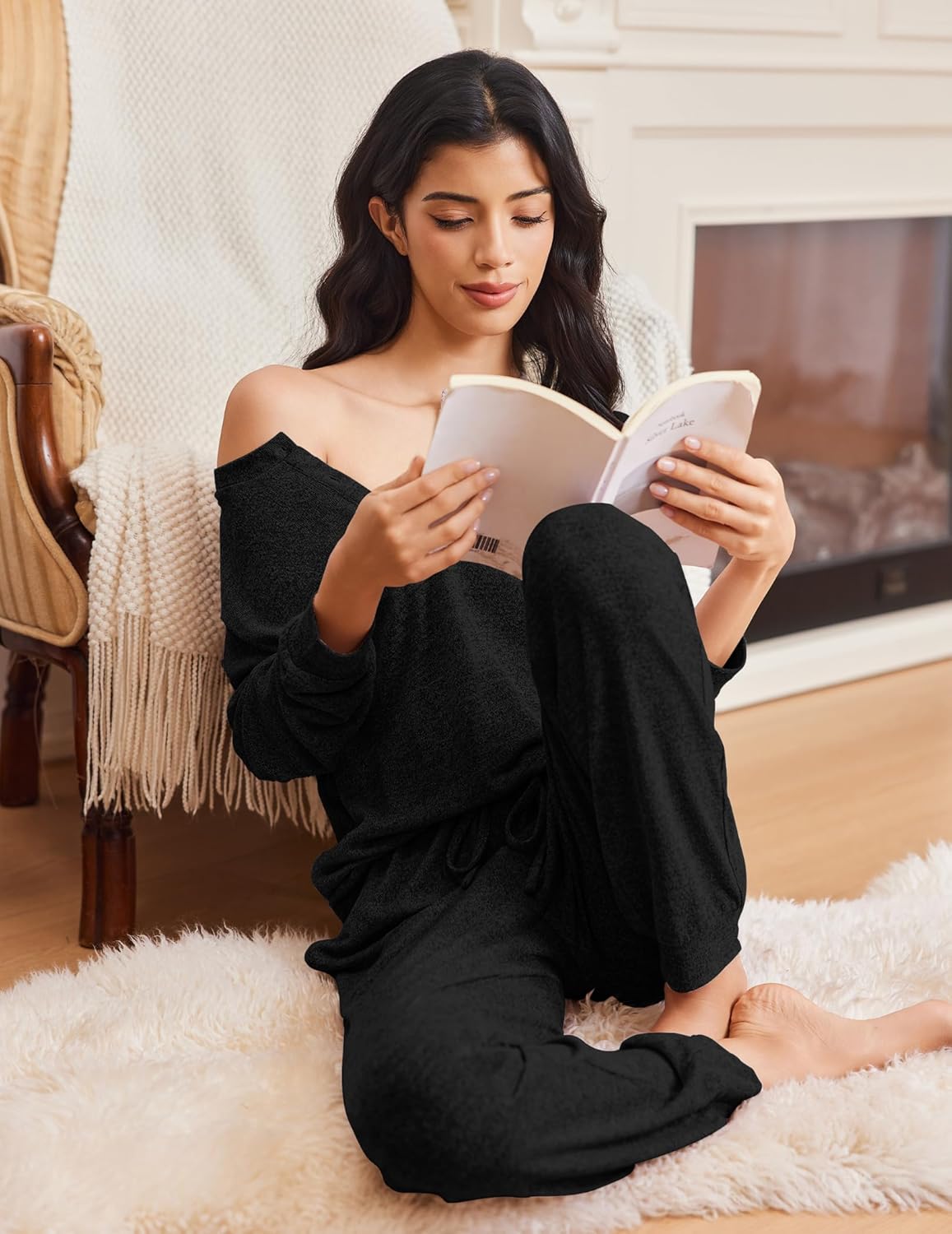 Ekouaer Womens Pajama Sets Long Sleeve Lounge Set 2 Piece Pj Sets for Women Henley Neck Casual Sleepwear Loungewear S-XXL - Image 2