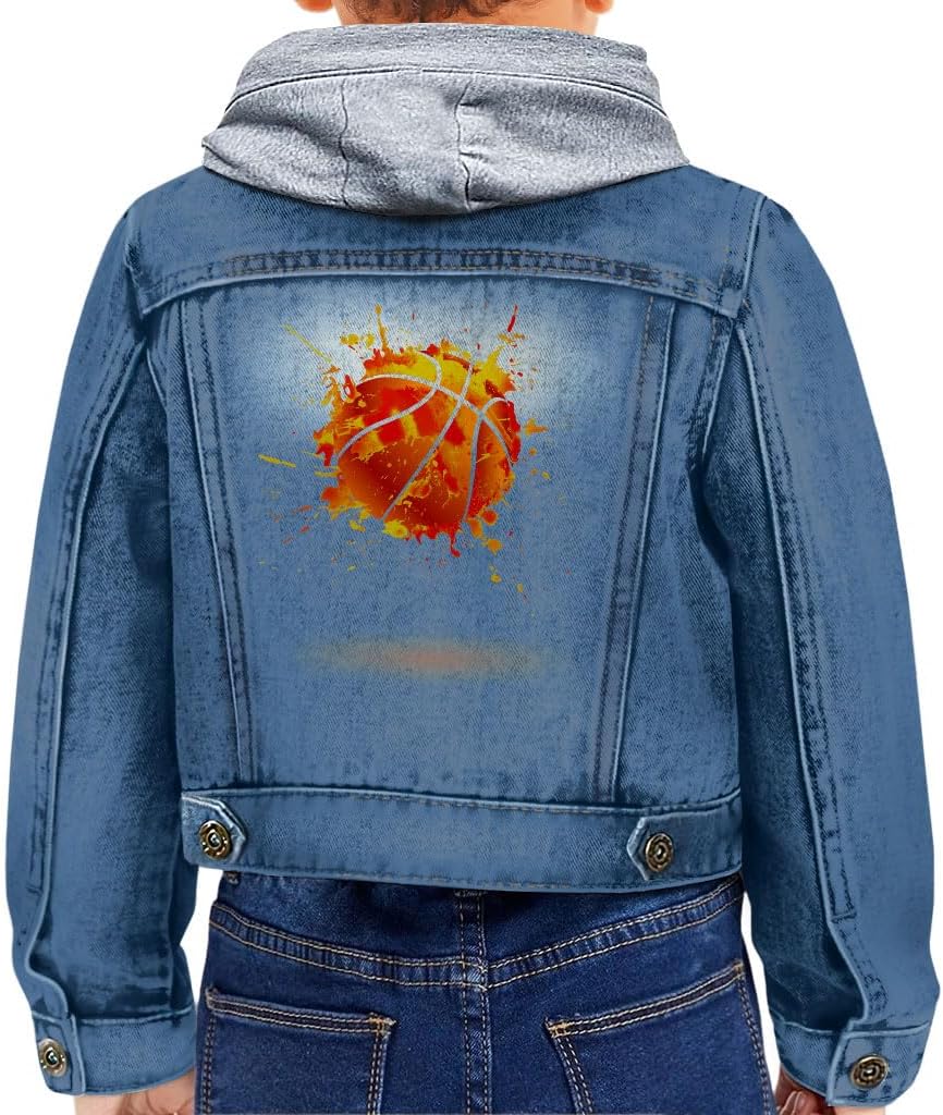 Cool Basketball Toddler Hooded Denim Jacket - Great Gifts - Basketball Lovers Gift for Boys