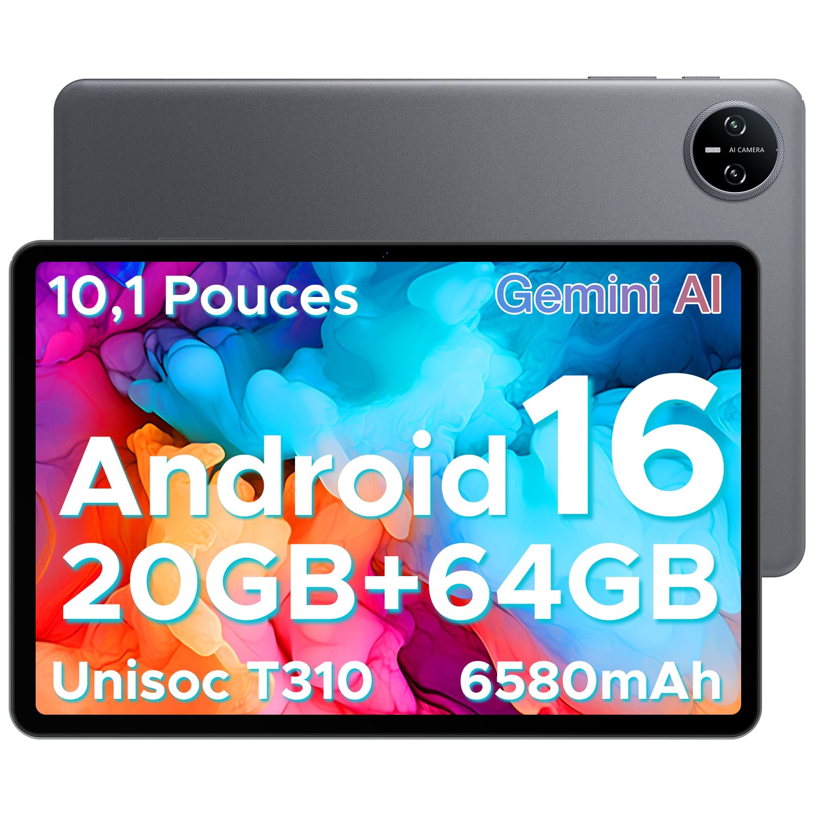 DOOGEE Tab A9 Android 16 Tablet 10 Pollici, 20GB RAM + 64GB ROM (TF 2TB), 6580mAh Batteria, 5G WiFi, 1280 * 800 IPS, BT5.0, 5MP+8MP, Tablet in Offerta gaming Unisoc T310 Quad Core/OTG/Face Unlock