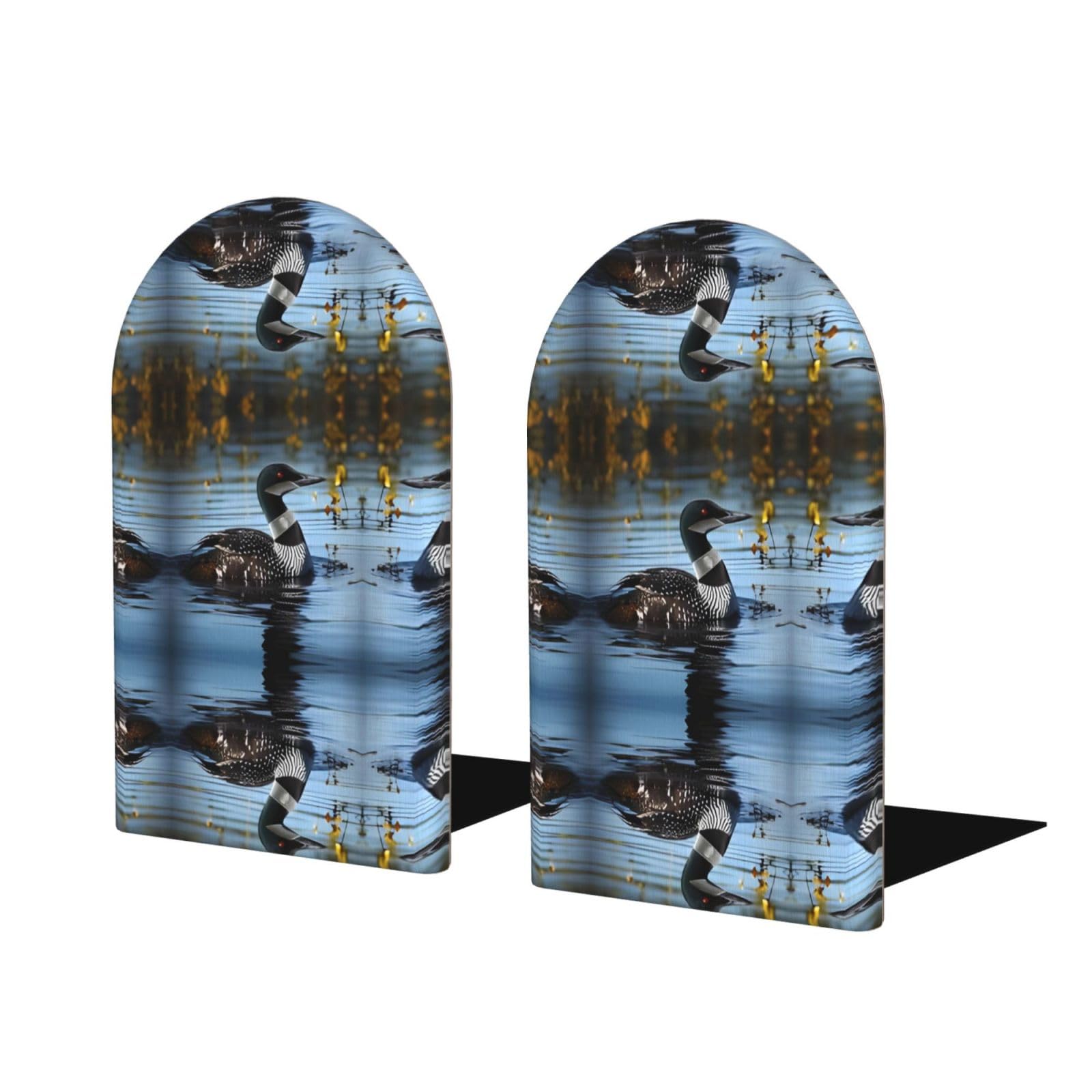 Loon Birds Stylish Bookends with Full-Print Design Durable Wooden and Metal Bookend Set for Home, Office