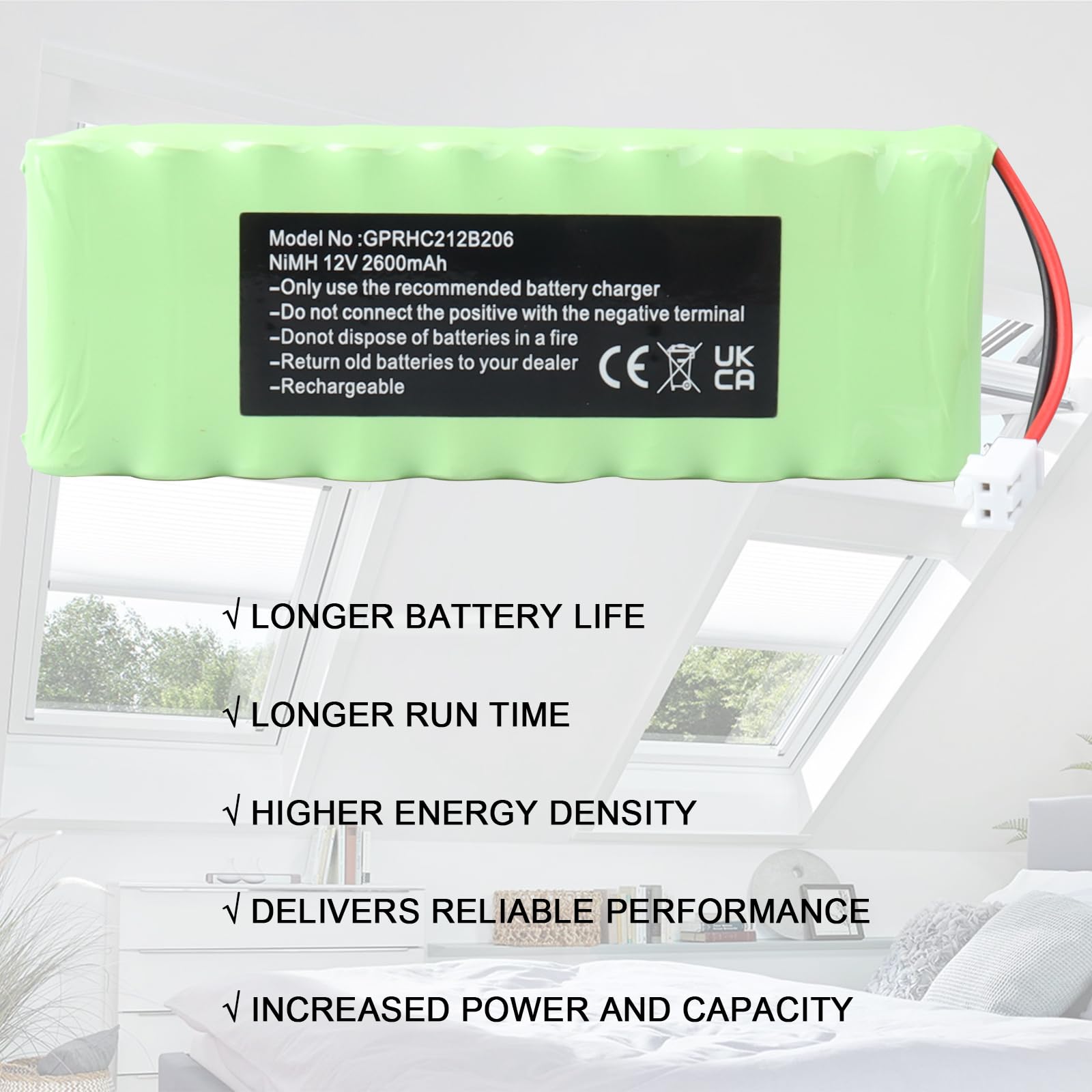 Batterie NiMH MXJFYY 12 V 2 600 mAh pour volet Roulant Roto GP210AAHCB10BMX, GPRHC212B206, WDT-S RT2-SF, Radio Solaire G2/G3/G4, vidéosurveillance, volet Roulant extérieur ZRO SF, ROTO ZEL