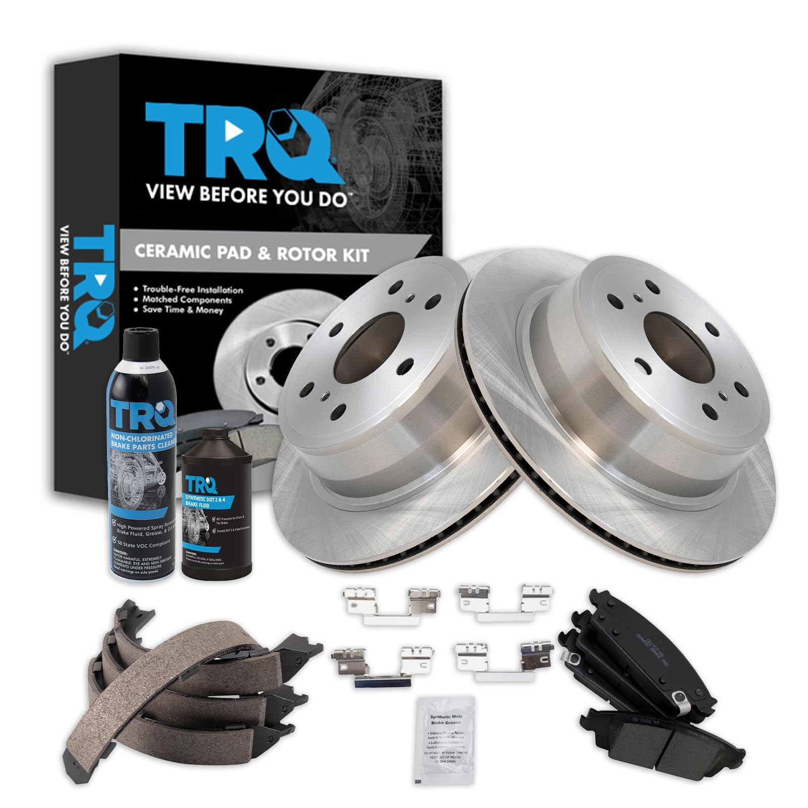 TRQ Rear Brake Pad &amp; Rotor Kit Compatible with 2015-2020 Cadillac 2014-2020 Chevrolet GMC
