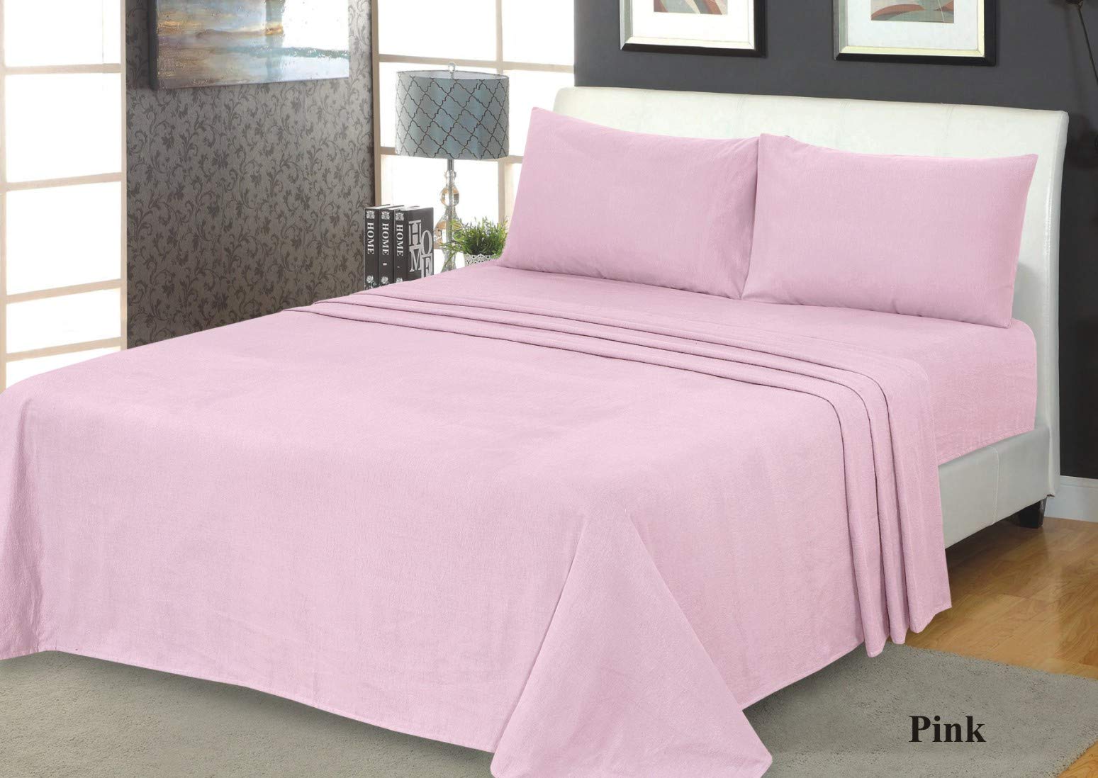 Northern Luxe Pink 100% Soft Brushed Cotton Flannelette Fitted Sheet Extra Deep Available In 7 Colours (King, )