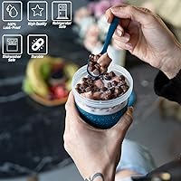 Vista 2 de Paquete de 4 Tazas de Parfait de Yogur para Desayuno Para Llevar, Recipientes de Plástico Reutilizables con Tapas y Cucharas, Tarros Perfectos