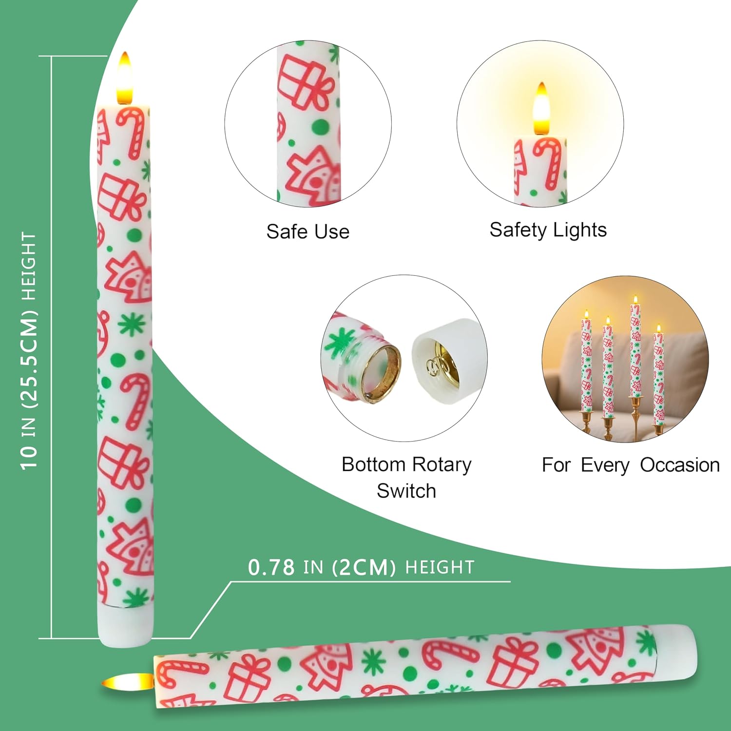 10 Inch Flameless Taper Candles,LED Candlesticks Battery Operated with 10-Key Remote and Timer,4p Flame Lights for Wedding Decoration Party(Gift)