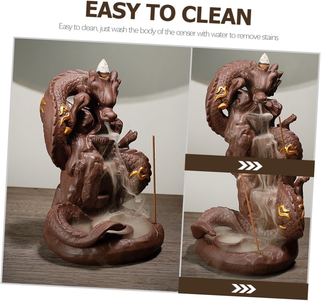 Dragon Backflow Incense Holder Purple Sand Ceramic Dragon Statue Incense Burner for Aromatherapy Home Decor Meditation Use