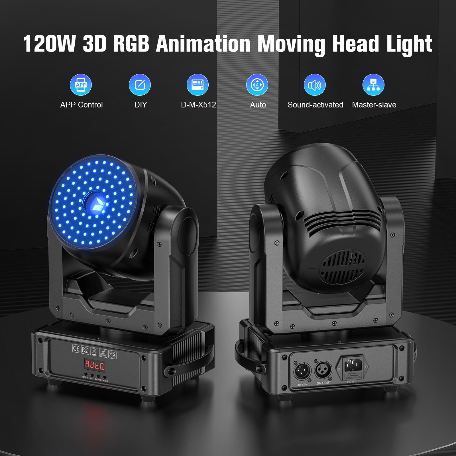 120W Moving Head Light RGB Stage Animation 3D Laser Lights with Bluetooth APP Control & DMX512 - Portable Animated Stage Lighting for Parties,KTV,Bars and Events 100+ Dynamic Effects