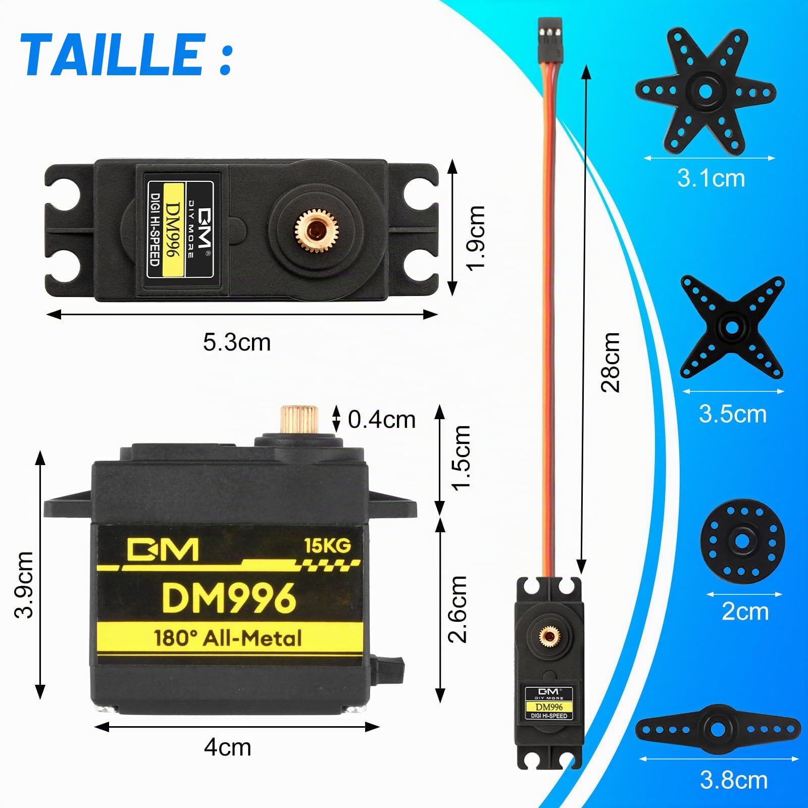 diymore Lot de 6 Servomoteurs Numériques 15KG Métal Couple Élevé