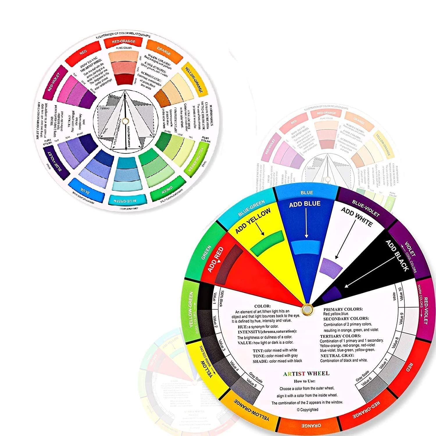 deziine�2 Pieces Big and Small Color WheelChart Paint Mixing Learning Guide Art Class Teaching Tool Color Wheels for Makeup Blending Board Chart (B0C49TMR6R) Amazon Price History, Amazon Price Tracker