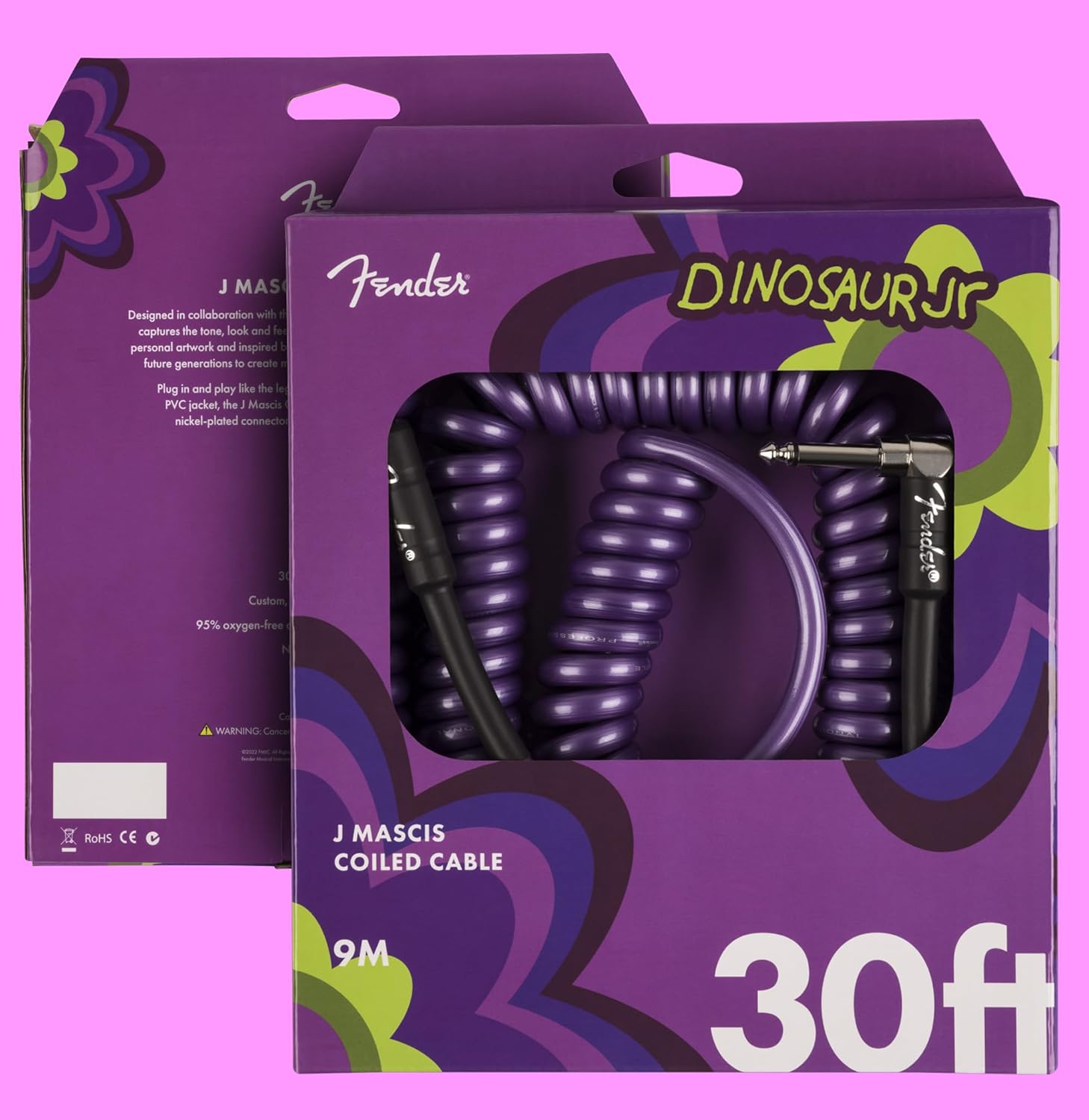 Fender J Mascis Dinosaur Jr Coiled Instrument Cable, Purple, 30ft