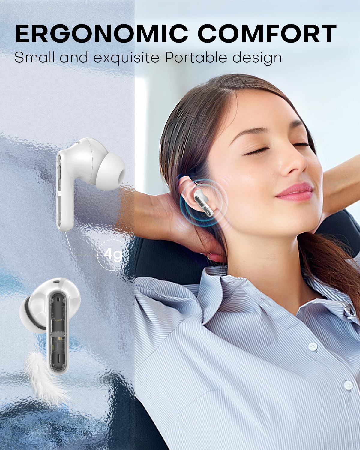 Auriculares inalámbricos P1 PRO con estilo translúcido, auriculares Bluetooth con micrófonos de llamada claros, IPX7 impermeables, auriculares inalámbricos de graves profundos, compatibles