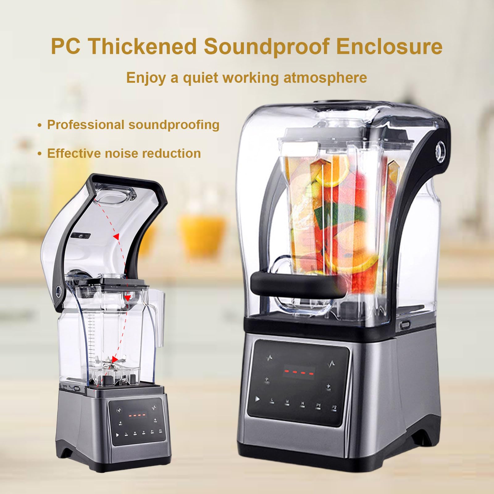 Blender elektryczny do koktajli, komercyjny blender kielichowy o mocy 2200 W z pojemnikiem o pojemności 1,6 l, 9 ustawień prędkości, funkcja kruszenia lodu, samoczyszczący do koktajli i shake'ów