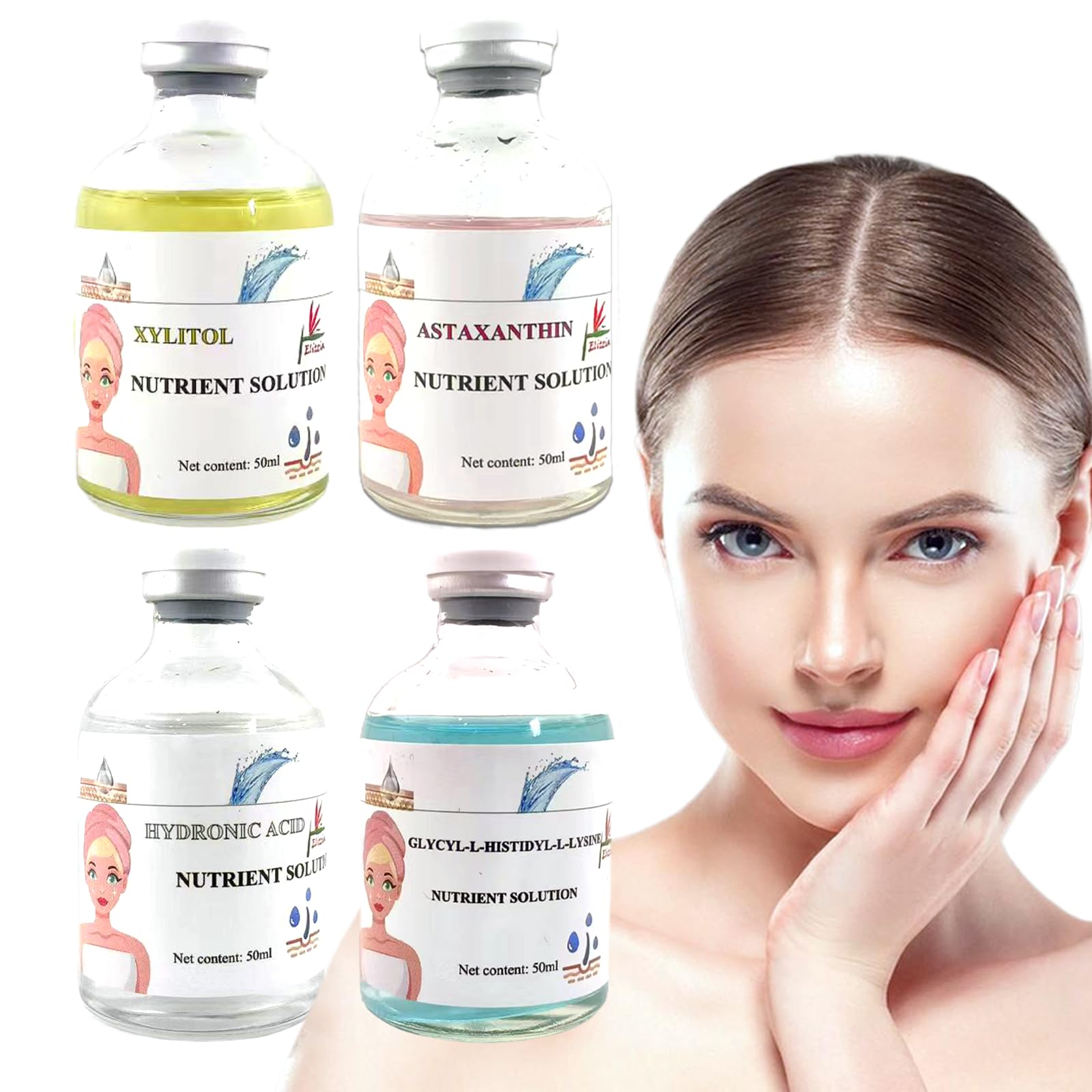 Sauerstoff Gesichtsmaschine Essenz 4 Flaschen Gesichtsnebel Nährstofflösung Set Spa Hautpflege Feuchtigkeits spendend Faltenreduzierung für trockene Haut Frauen Schönheitssalon Nutzung Elitzia