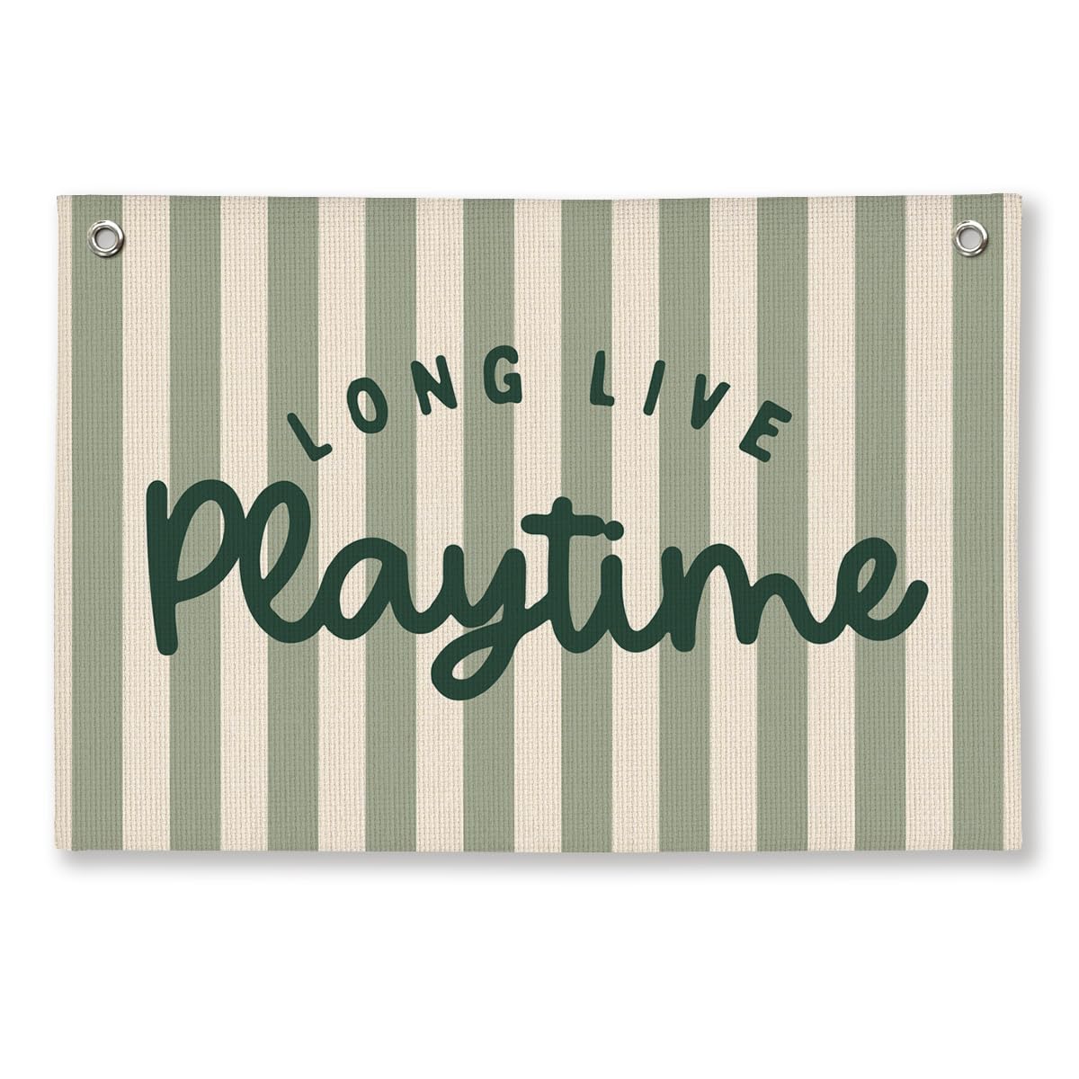 Playroom Decor, Long Live Playtime Wall Hanging Linen Banner, Green Striped Wall Flag for Play Room Decor, 20x30 Inch-Green