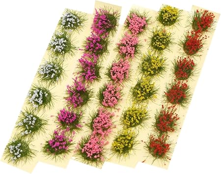 GSHLLO 30 Pcs Flower Vegetation Group Colorful Flower Clusters Miniature Static Scenery Models Adhesive Artificial Grass Tufts Train Landscape Flower Shrubs Bushes for Railroad Scenery