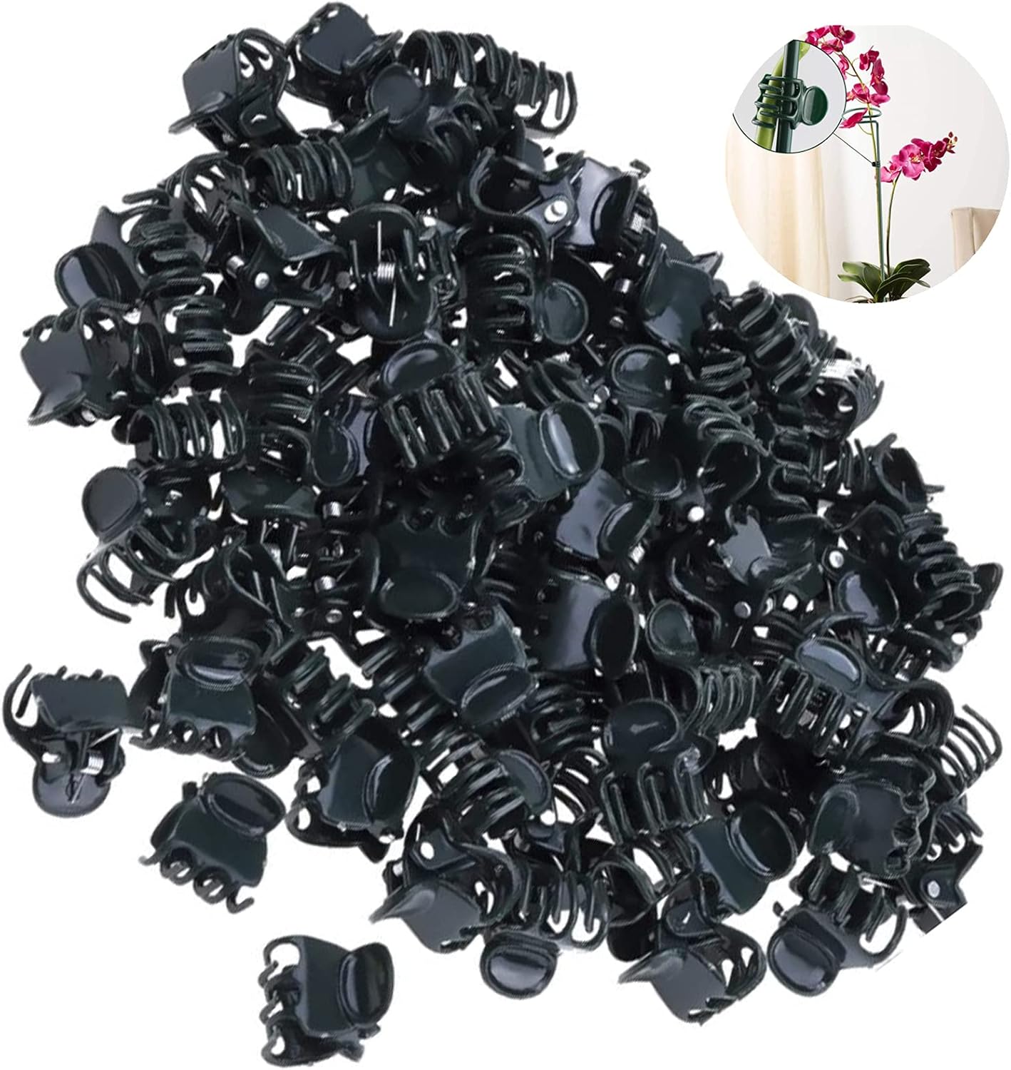 Orchid Plastic Clips Garden Tools Flowers Clips Plastic Plant Clamps for Climbing Plants Attachment Garden Plants Clips for Supporting Stems Vines Grow Upright Dark Green