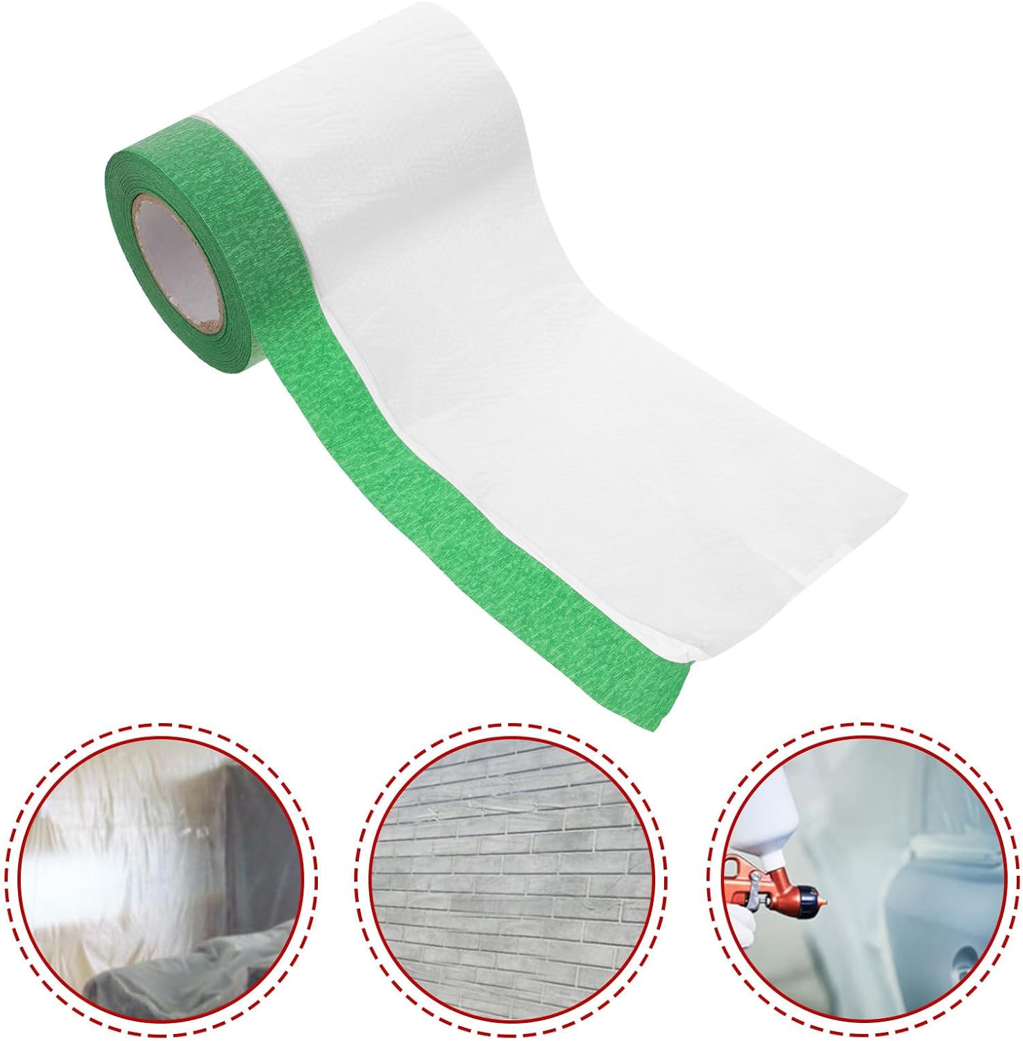 Outanaya 1 Roll Auto Masking Paper Plastic Film for Car and Auto Body Painting, Flexible and Practical Protective Sheeting for House Decoration and Paint Supplies