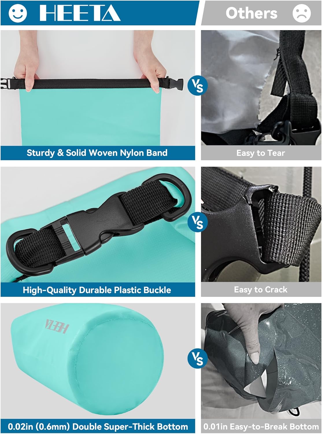 HEETA Waterproof Dry Bag for Women Men(Upgraded Version) 5L/10L/20L/30L/40L Roll Top Lightweight Dry Storage Bag Backpack with Emergency Whistle for Travel, Swimming, Boating, Kayaking, Camping, Beach - Image 6