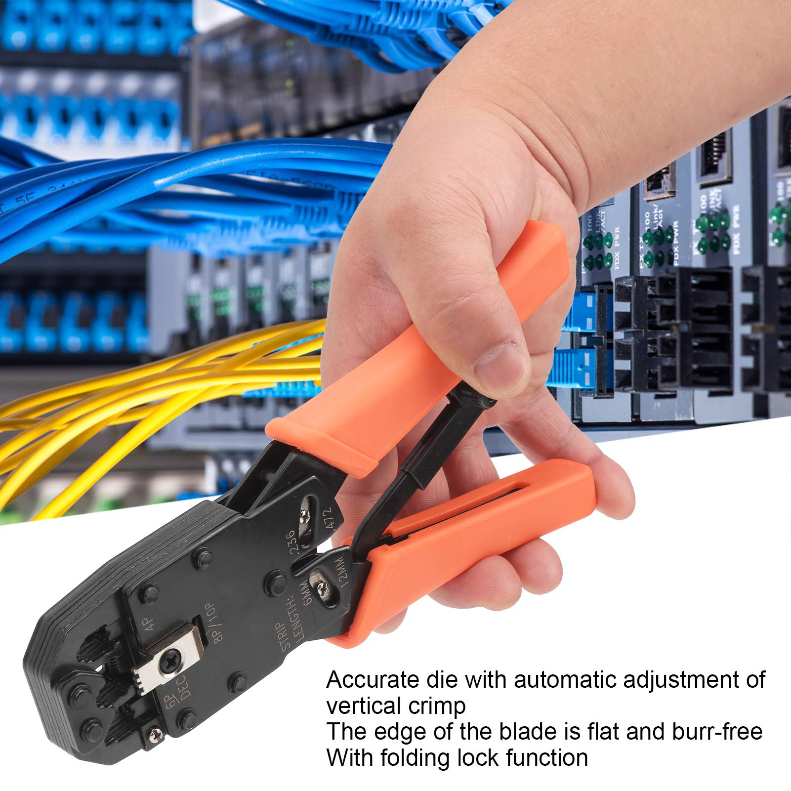 Pinza per crimpare in acciaio ad alto tenore di carbonio, strumento manuale per la crimpatura dei cavi, con design ergonomico a cricchetto e porte 8P/6P/4P per connettori di