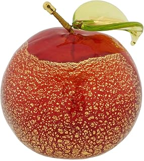 Glass Of Venice Murano Glass Italian Orange Fruit 2-1/2 Inch Tall. Red and Gold Citrus Collectible Fruit Figurine for Kitchen Dining Room Home Decoration. Blown Glass Italian Handmade Gift