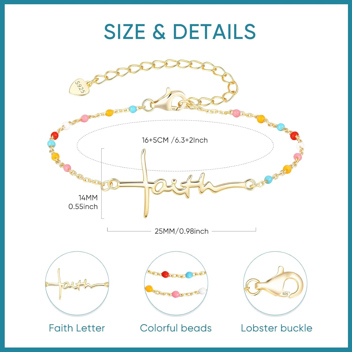 Faith Cross Bracelet for Women,S925 Sterling Silver Christian Jewelry Confirmation Baptism and Jesus Gifts for Women, Religious Gifts for Daughter Sister Wife Mom Grandmother Friend