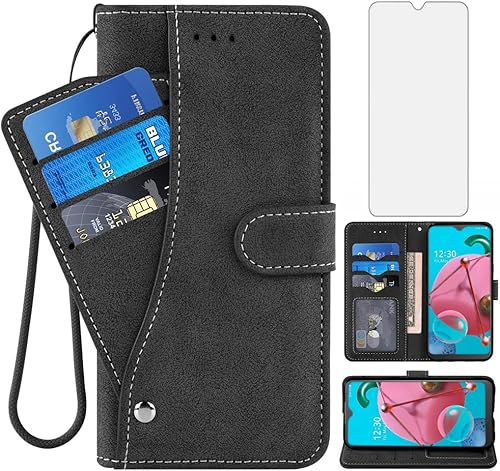 Asuwish LG K51Q51Reflect - Funda de piel con función atril para LG LM-K500UM y mujeres y niñas, color negro