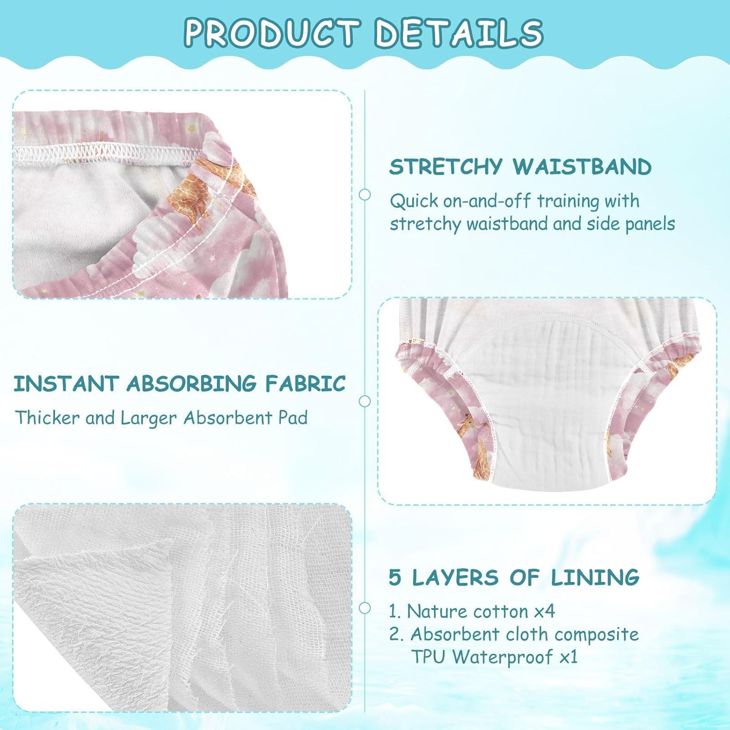 Potty Training Underwear 3 Packs Giraffe Soft Toilet Training Pants for Toddler Girls Boys 2T