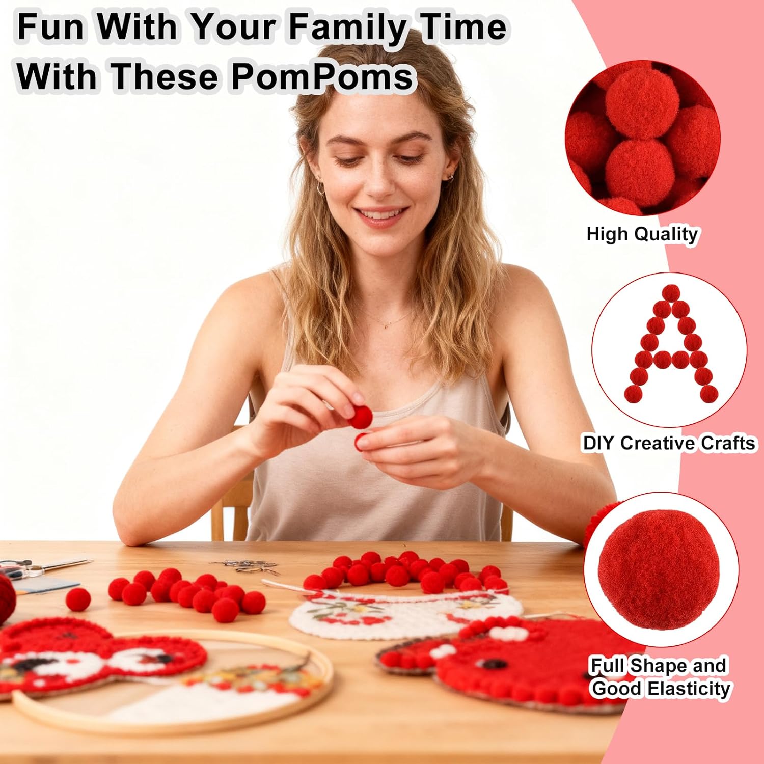 ANPUNAT 200 Pcs Craft Pom Poms 1 Inch Felt Balls for Kids DIY Art Creative Crafts Projects and Decoration(Red) - Image 3